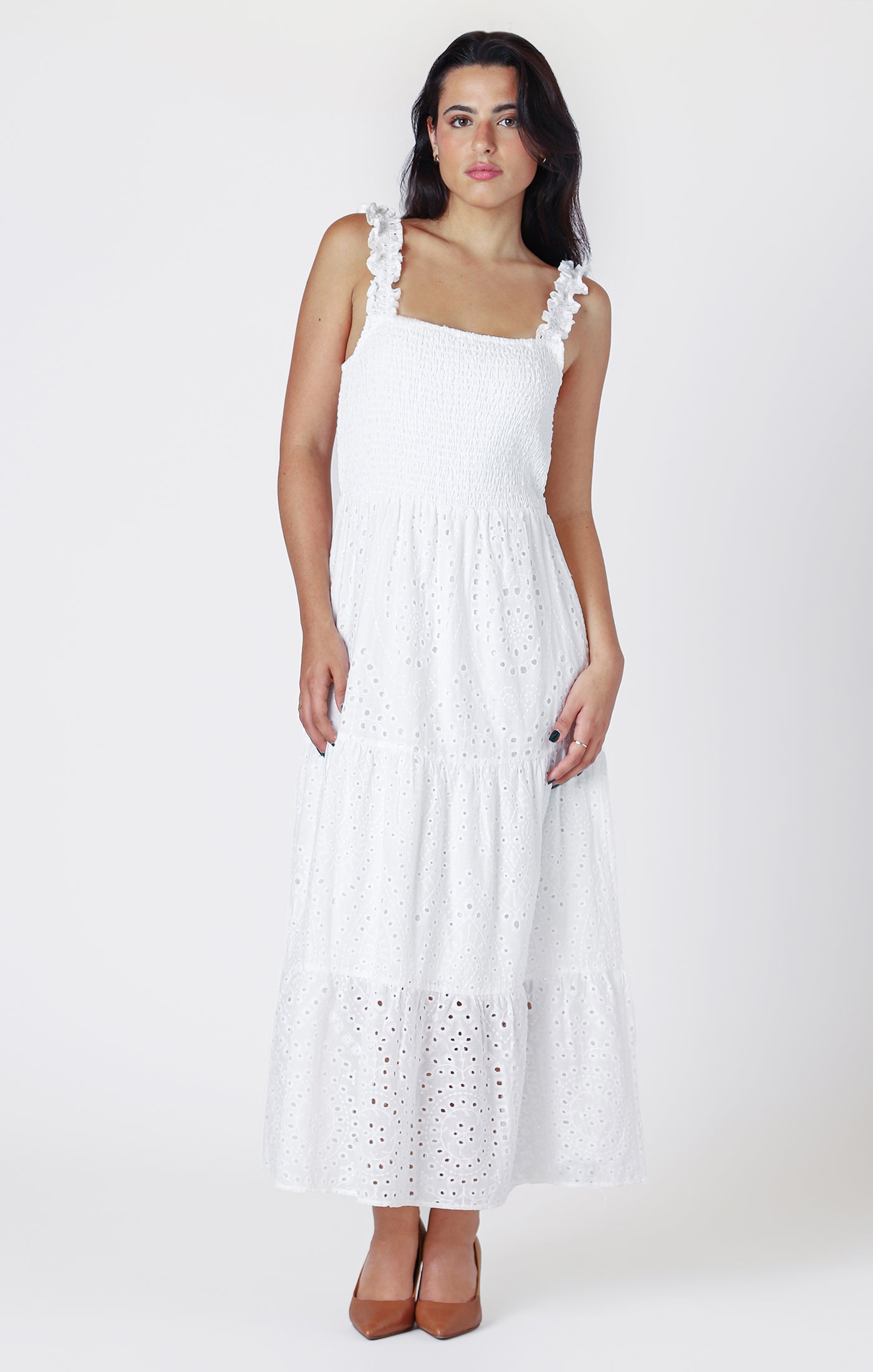 EMBROIDERED EYELET MAXI DRESS