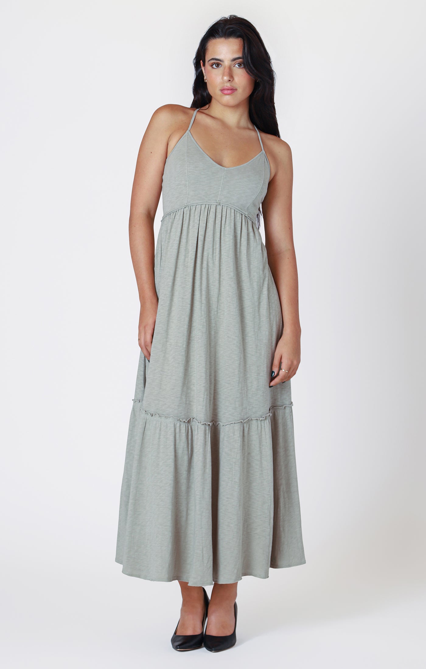 RAW EDGE TIERED MAXI DRESS