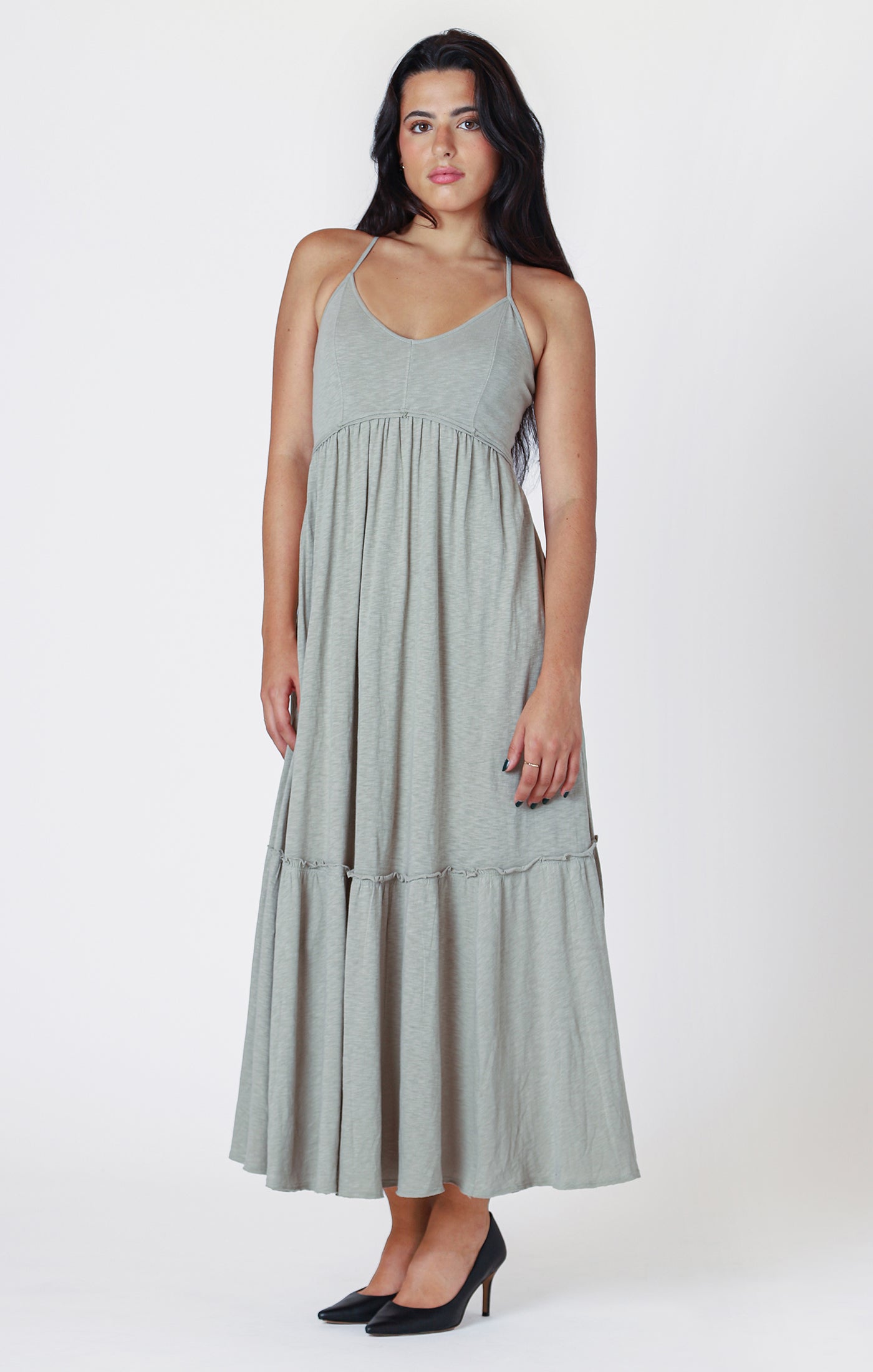 RAW EDGE TIERED MAXI DRESS