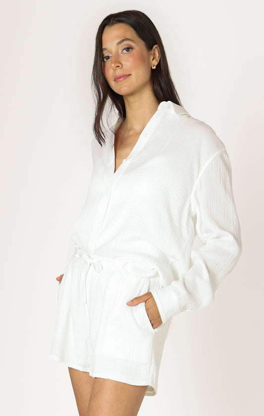TEXTURED BUTTON UP BLOUSE