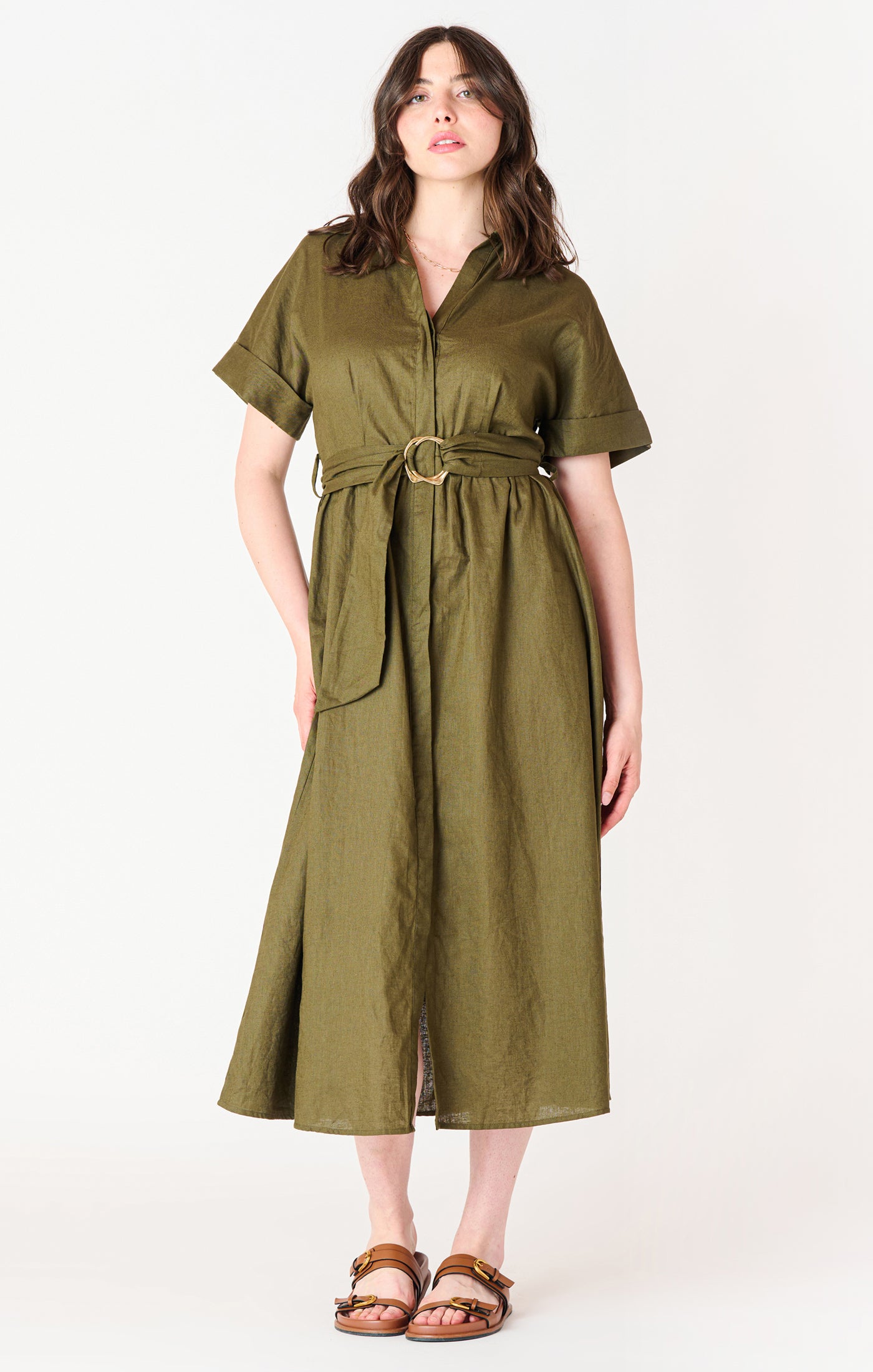 BELTED MIDI SHIRT DRESS