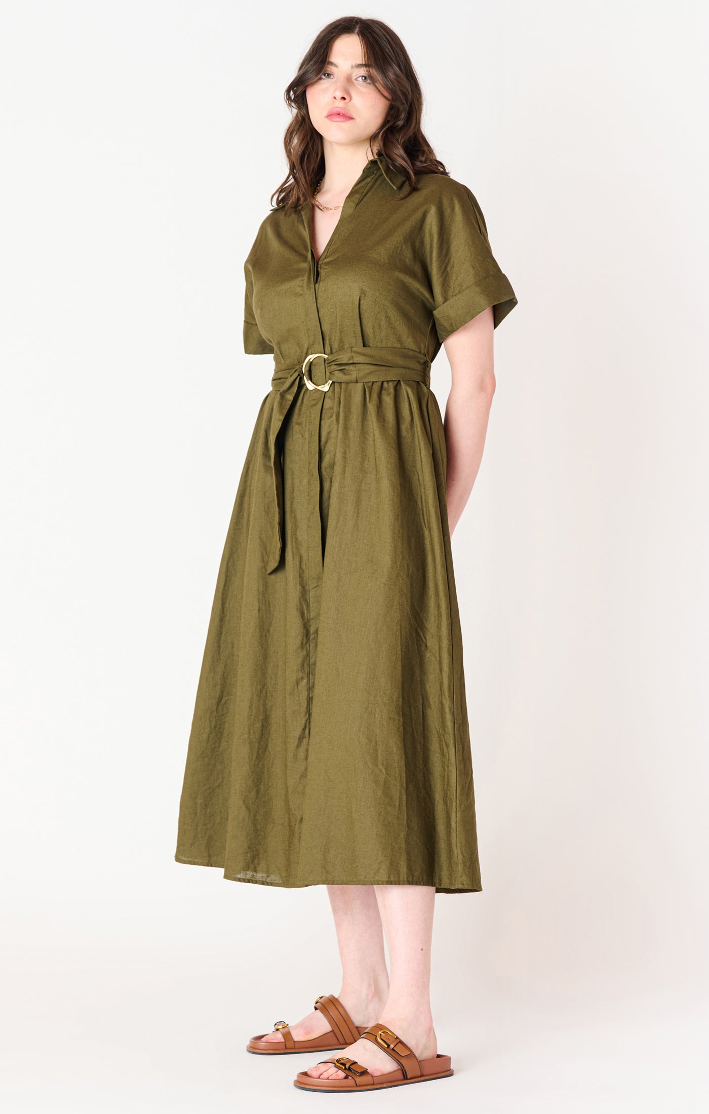 BELTED MIDI SHIRT DRESS