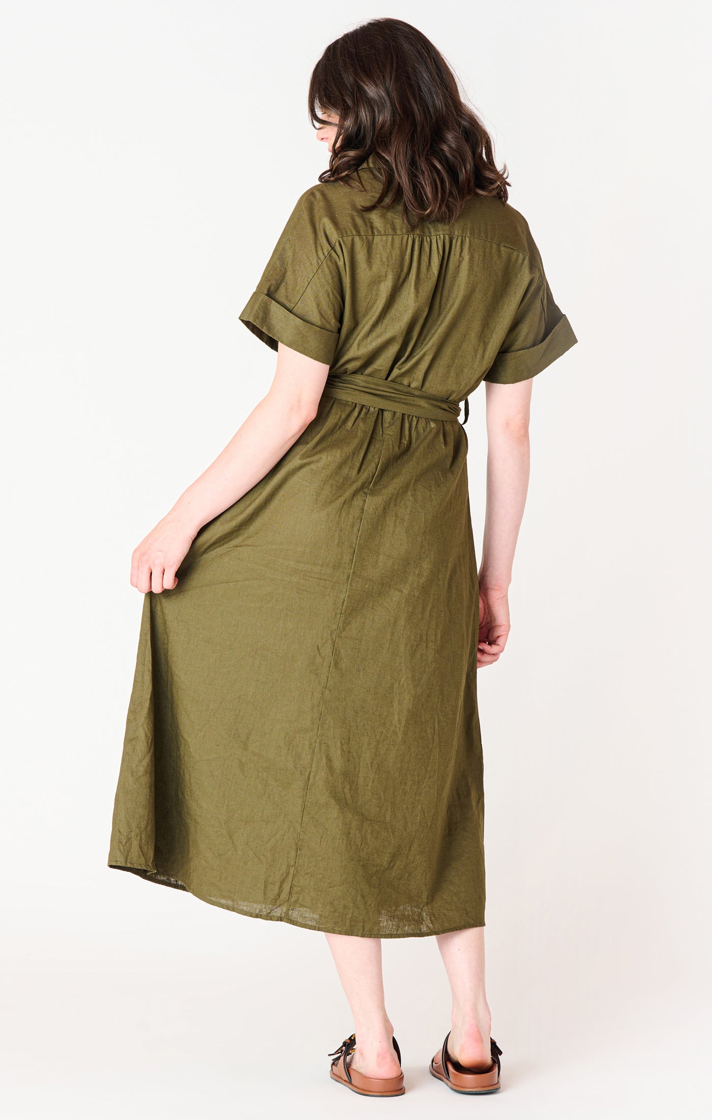 BELTED MIDI SHIRT DRESS