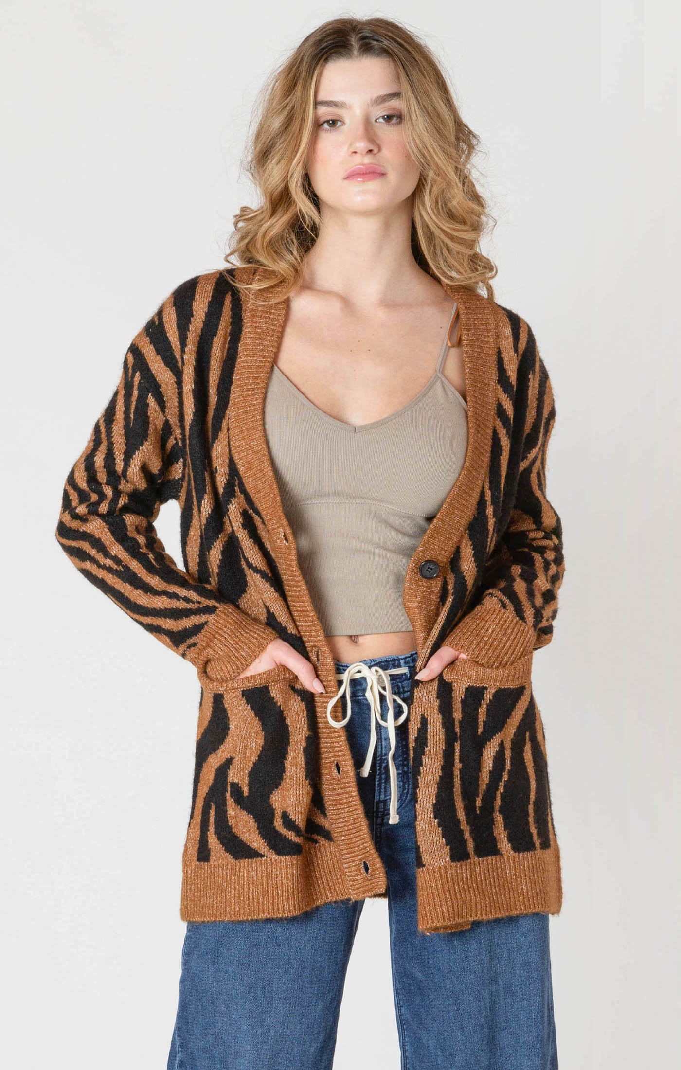 BUTTON FRONT TIGER CARDIGAN
