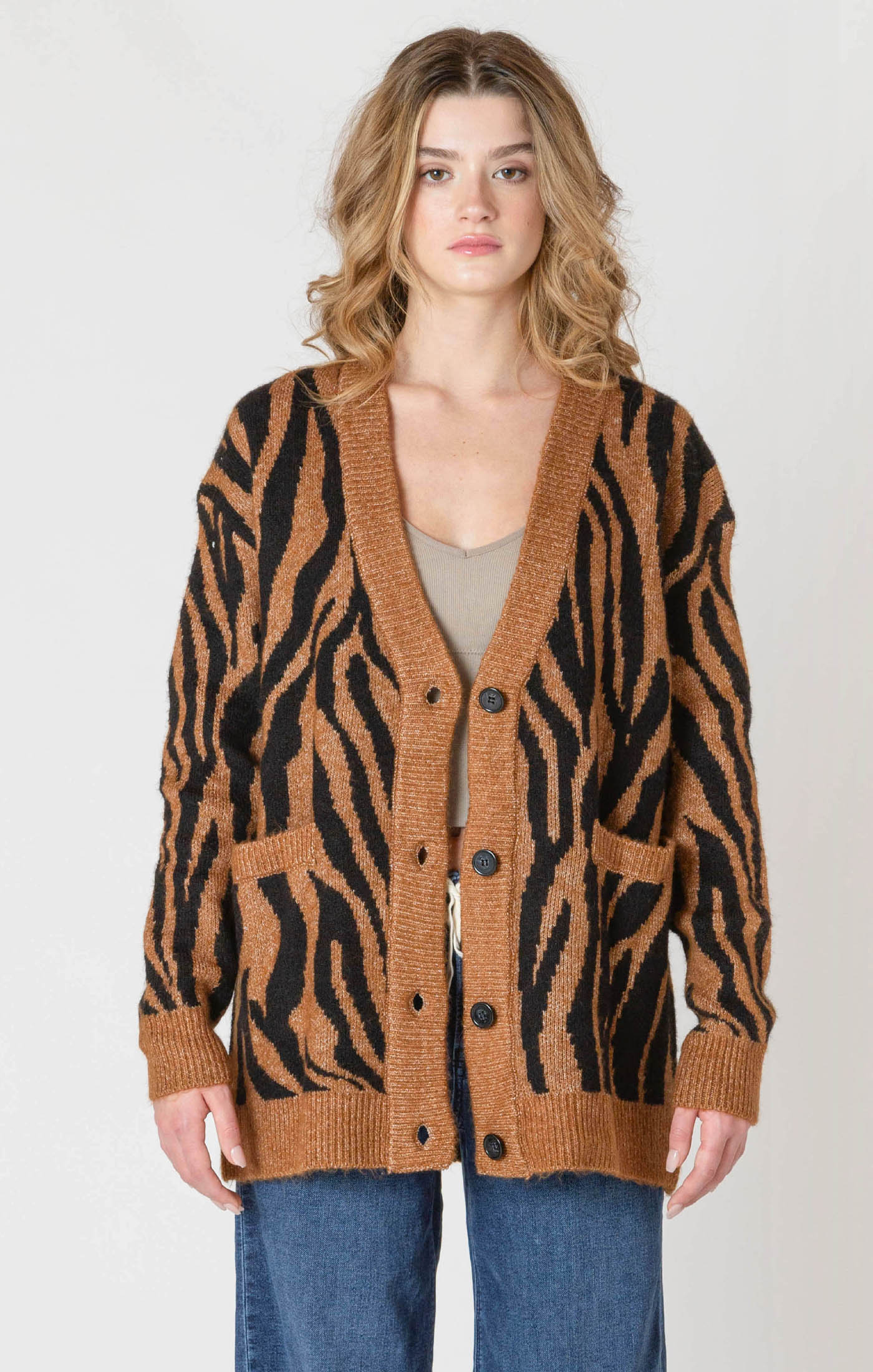 BUTTON FRONT TIGER CARDIGAN