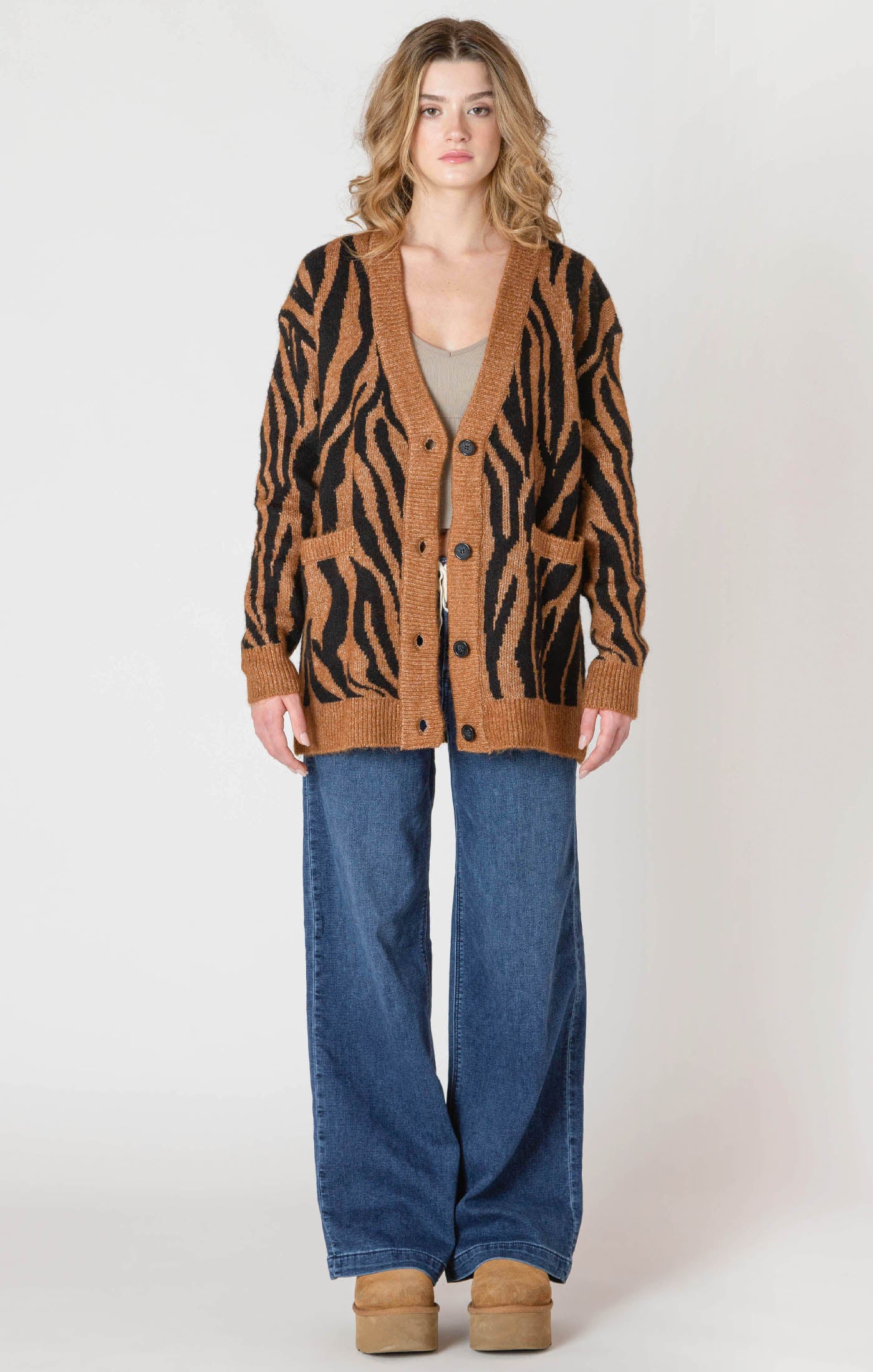 BUTTON FRONT TIGER CARDIGAN