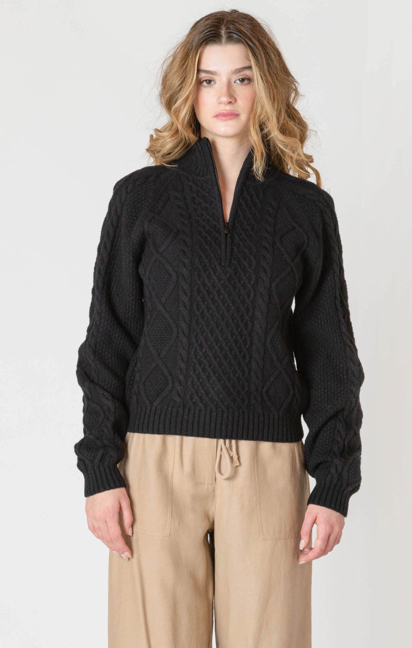 HALF ZIP CABLE SWEATER