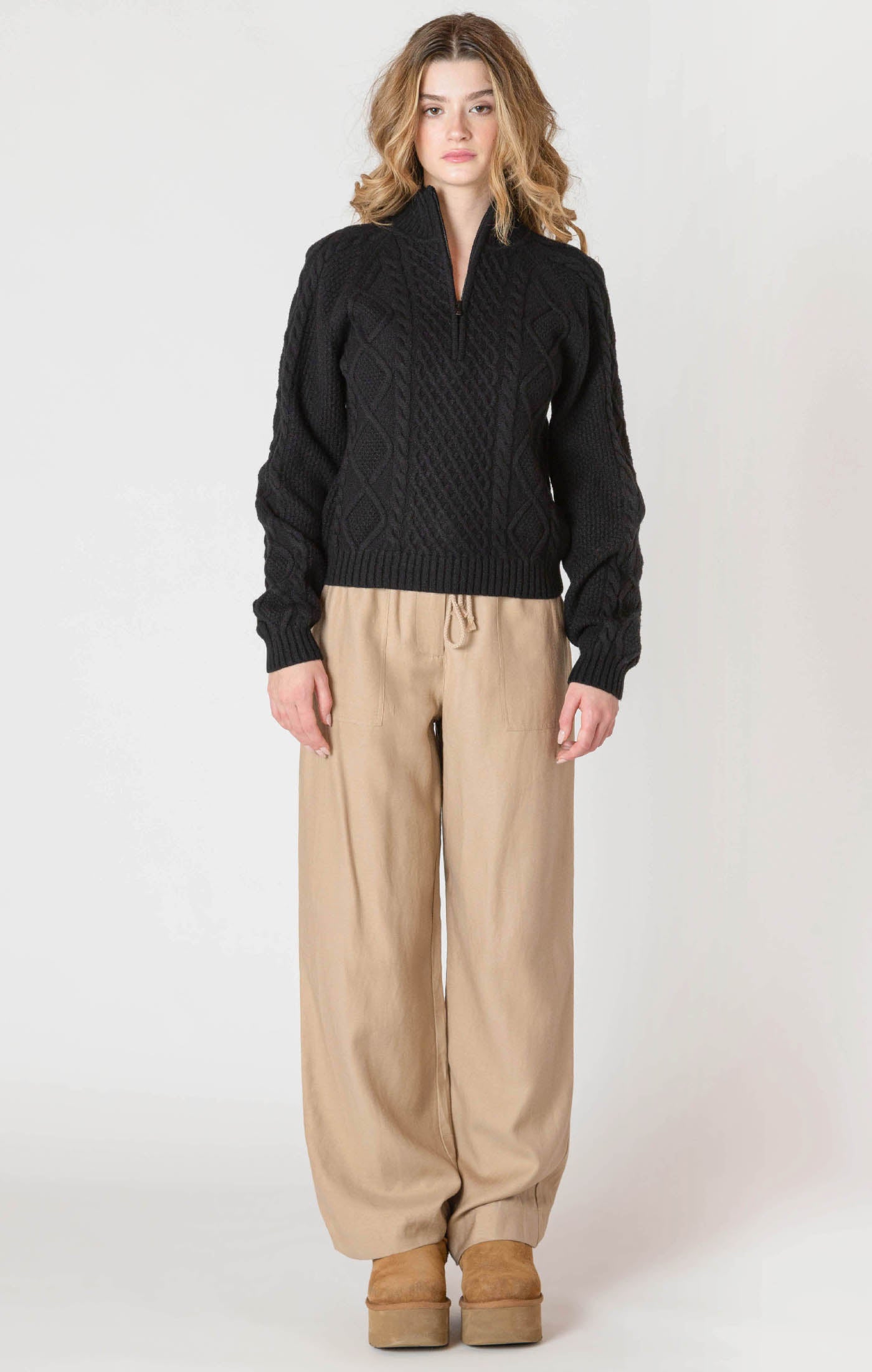 HALF ZIP CABLE SWEATER