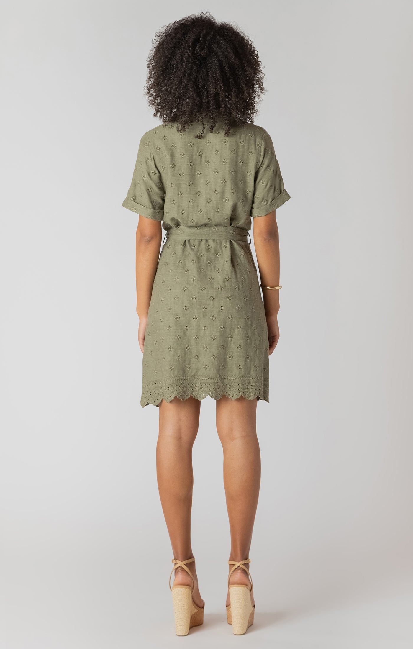 Linen Eyelet Hem Shirt Dress