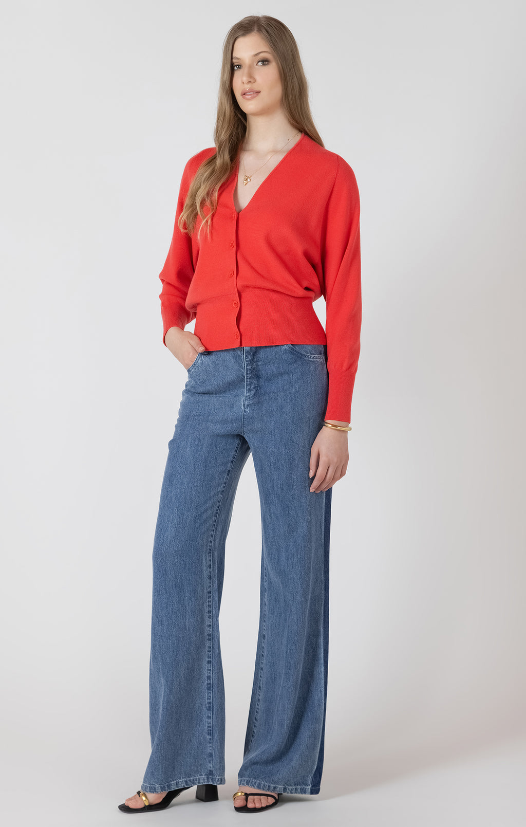 Button Front Cardigan - Bright Cherry