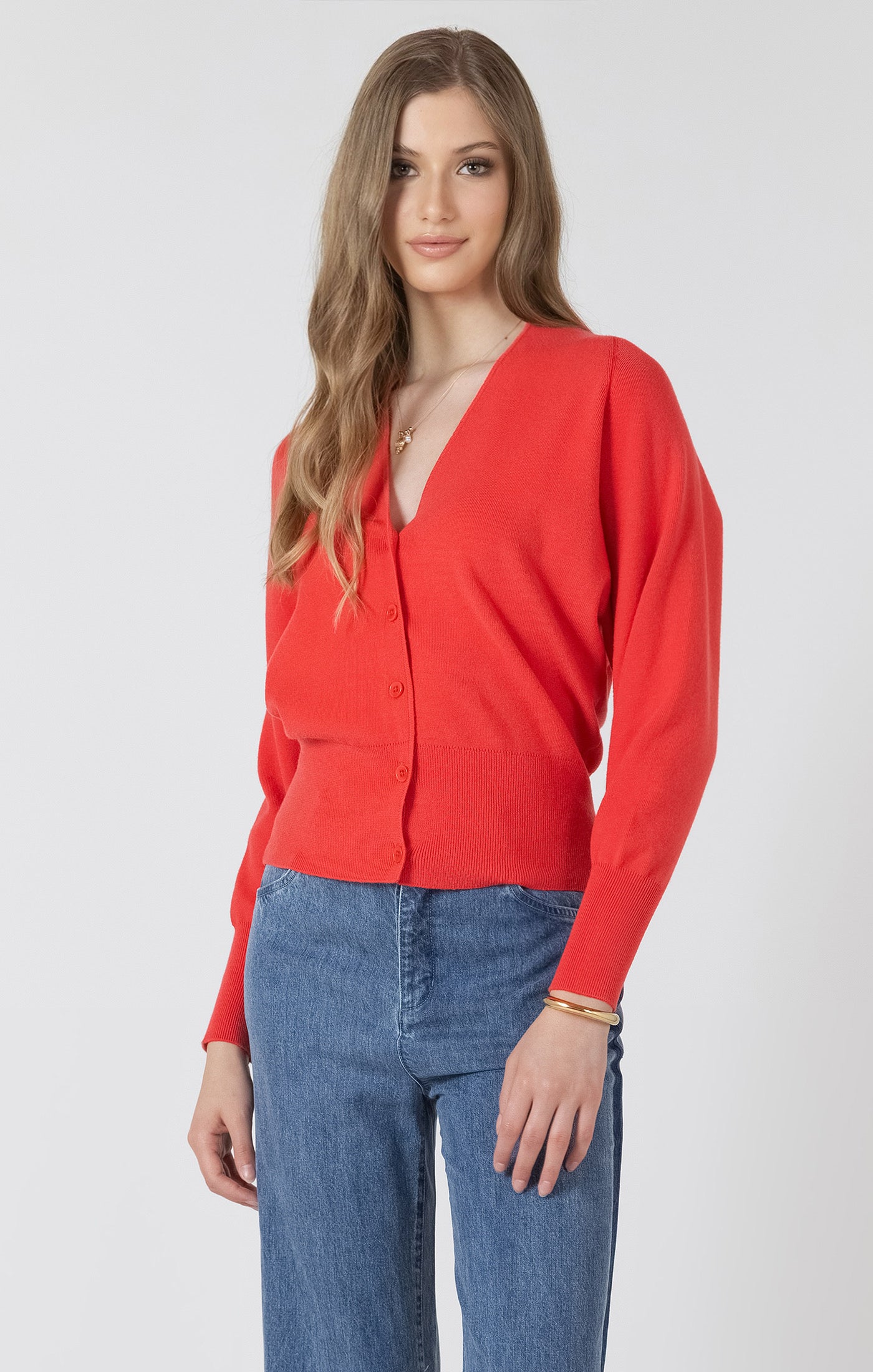 Button Front Cardigan - Bright Cherry
