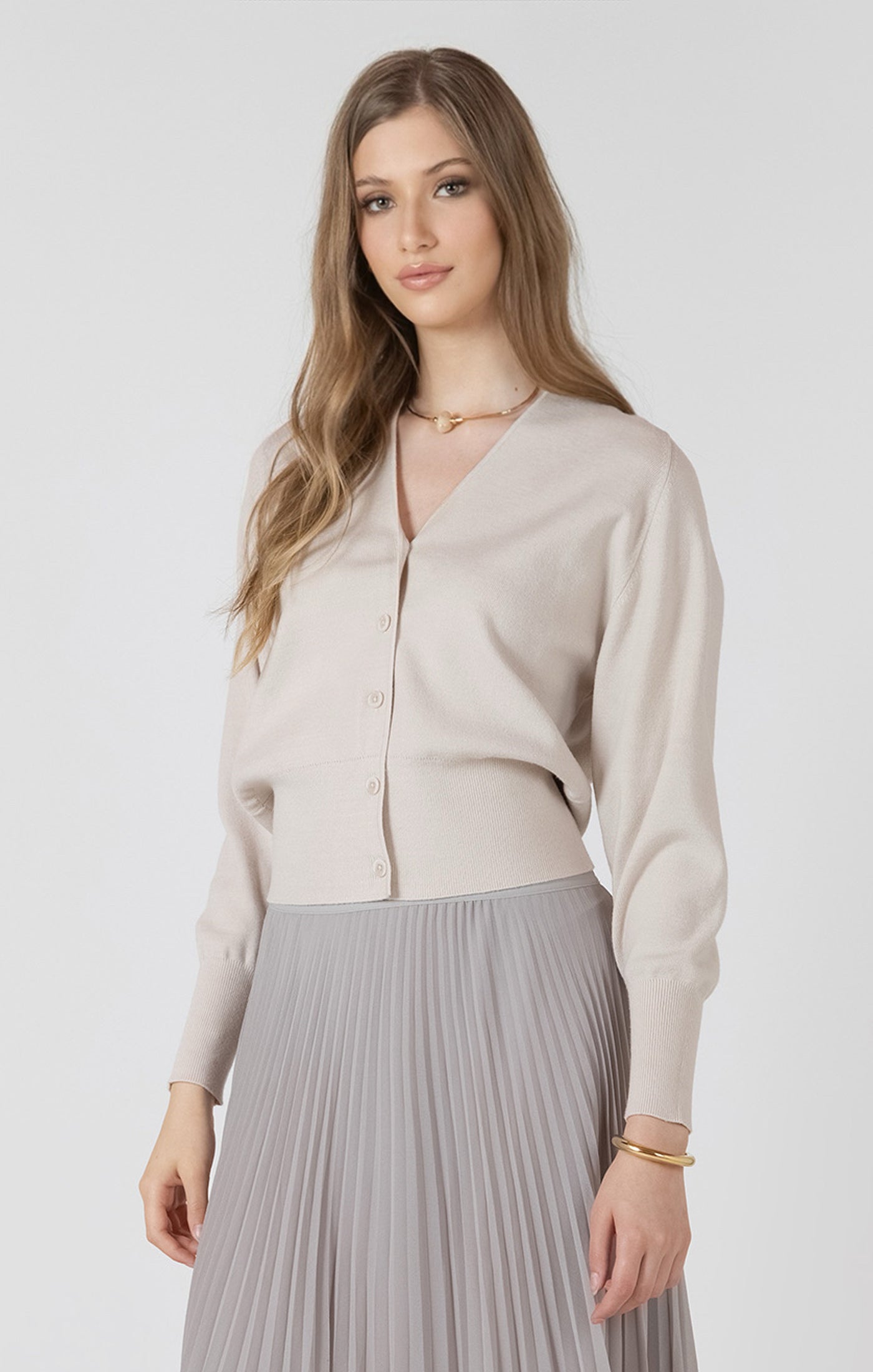 Button Front Cardigan - Matte Pearl