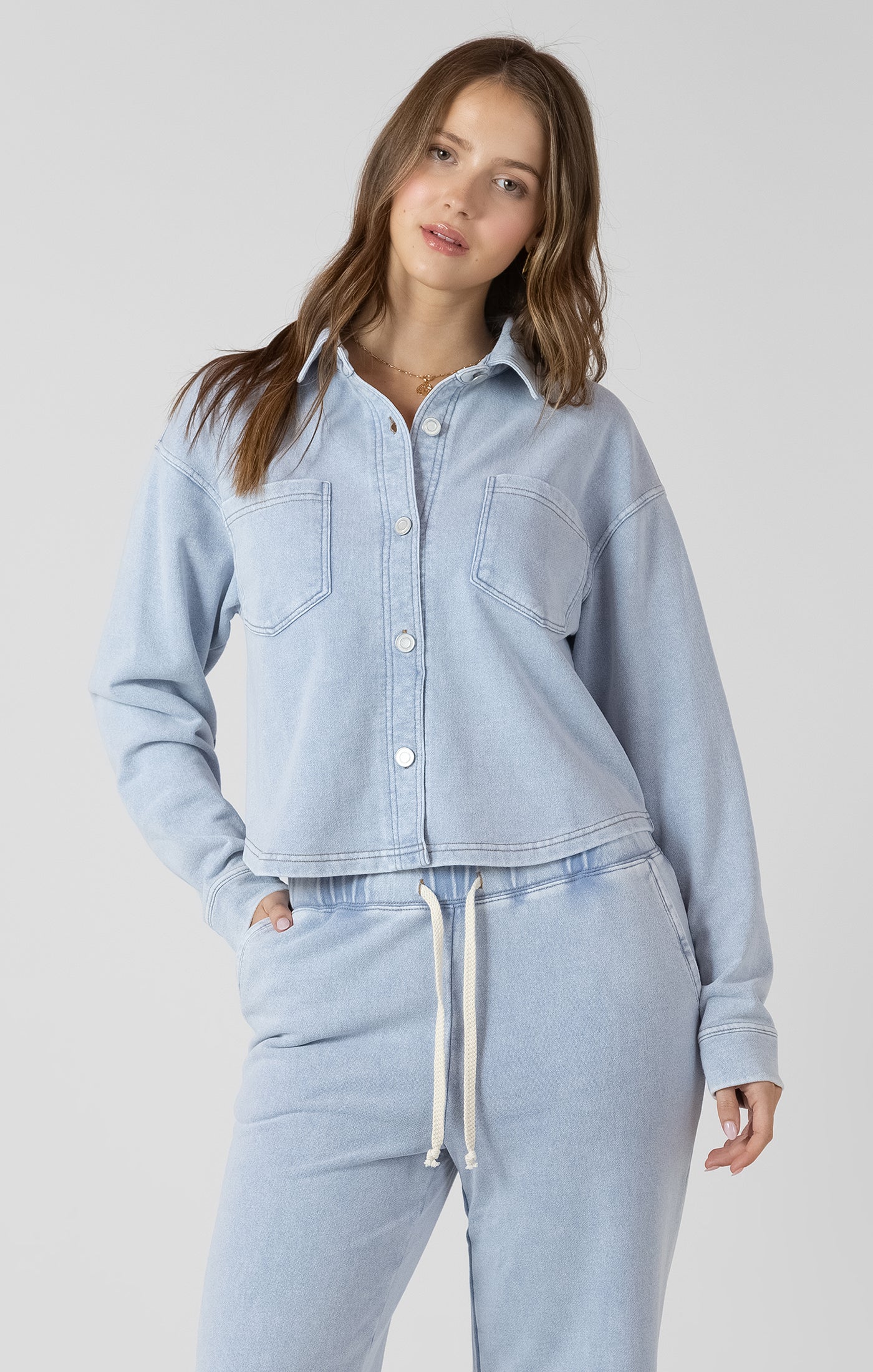 Denim Knit Crop Shirt