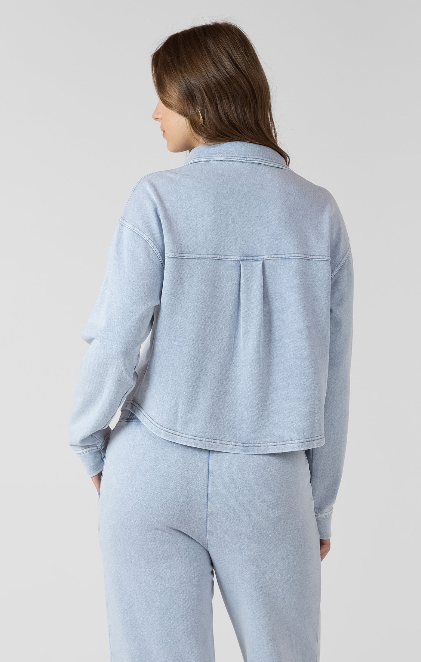 Denim Knit Crop Shirt