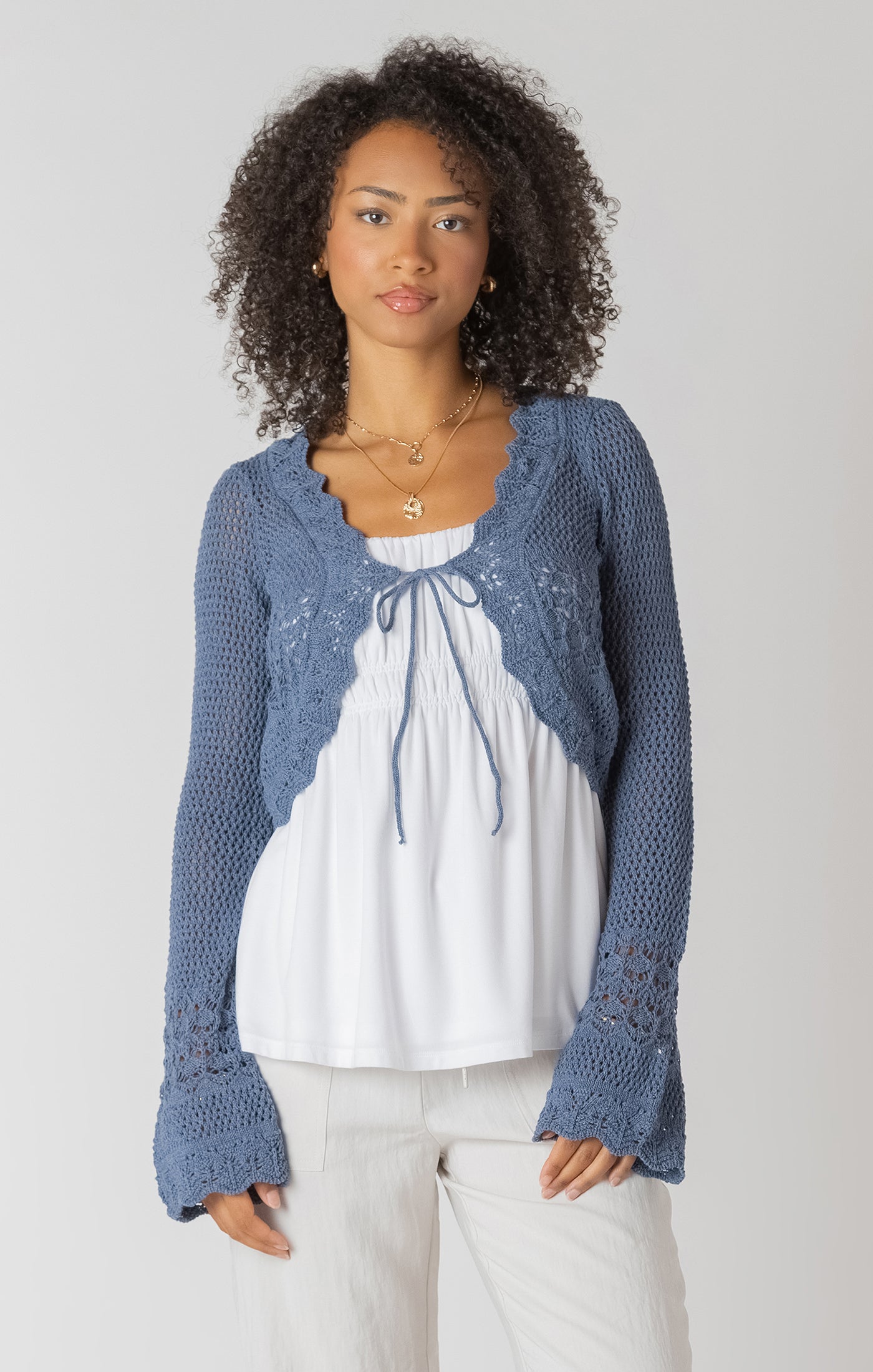 Tina Tied Crochet Cardigan - Indigo