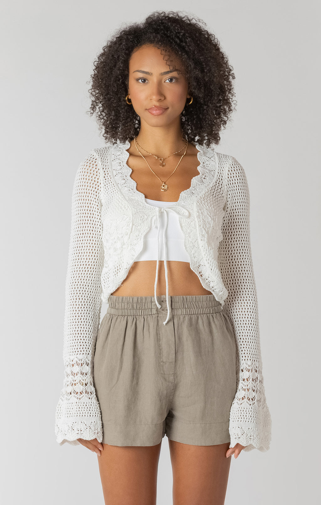 Tina Tied Crochet Cardigan - Cream