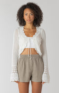 Tina Tied Crochet Cardigan - Cream