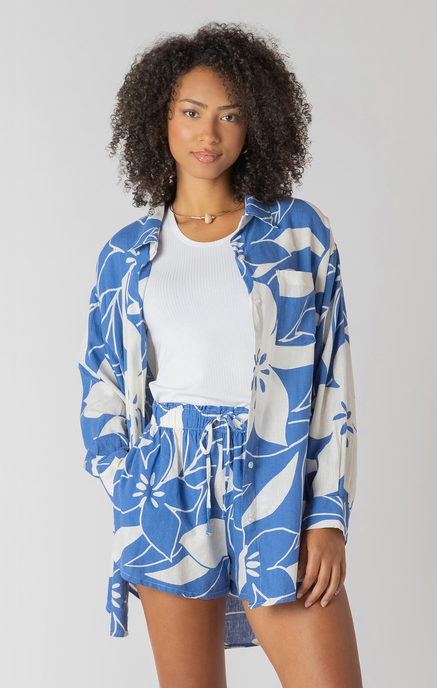Bluey Flower Linen Shirt