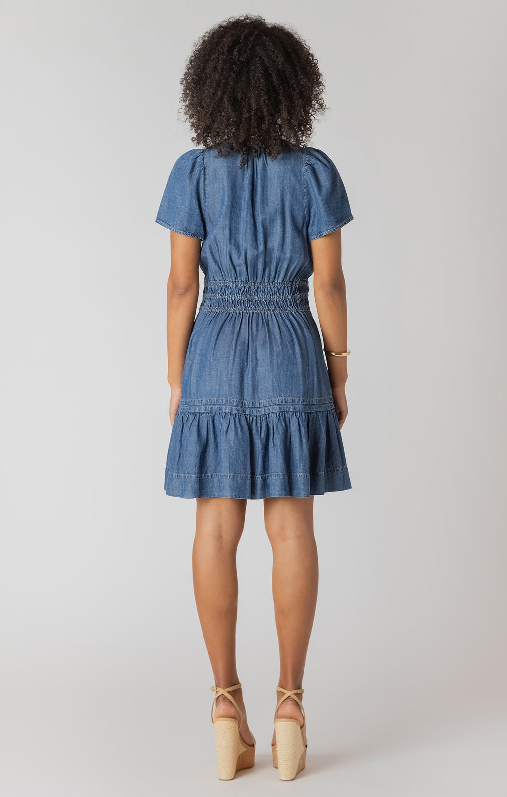 Smocked Waist Denim Mini Dress