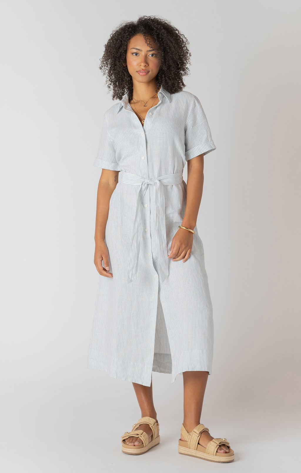Belted Striped Shirt Dress
