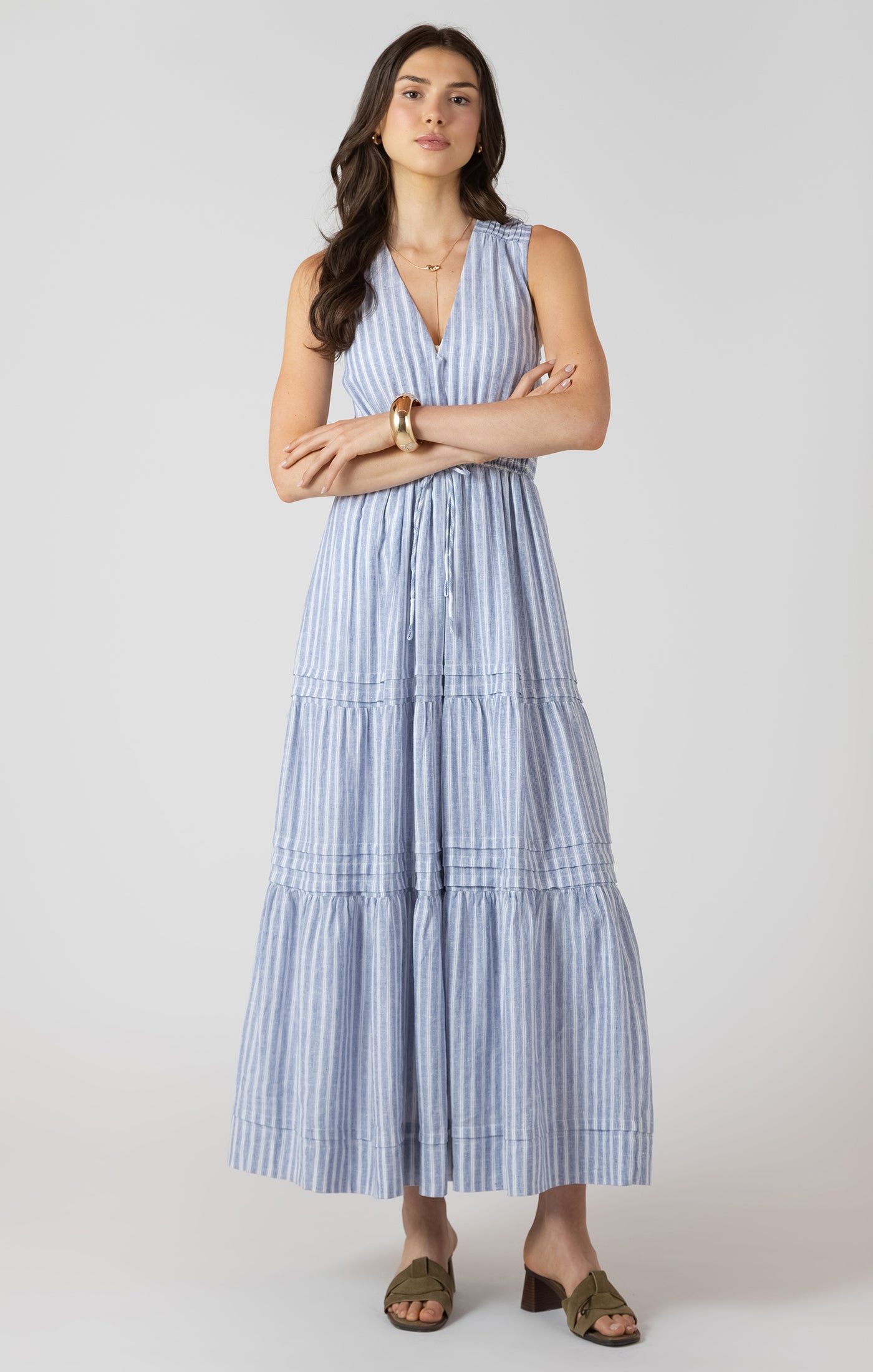 PLEAT DETAIL SMOCKED WAIST DRESS