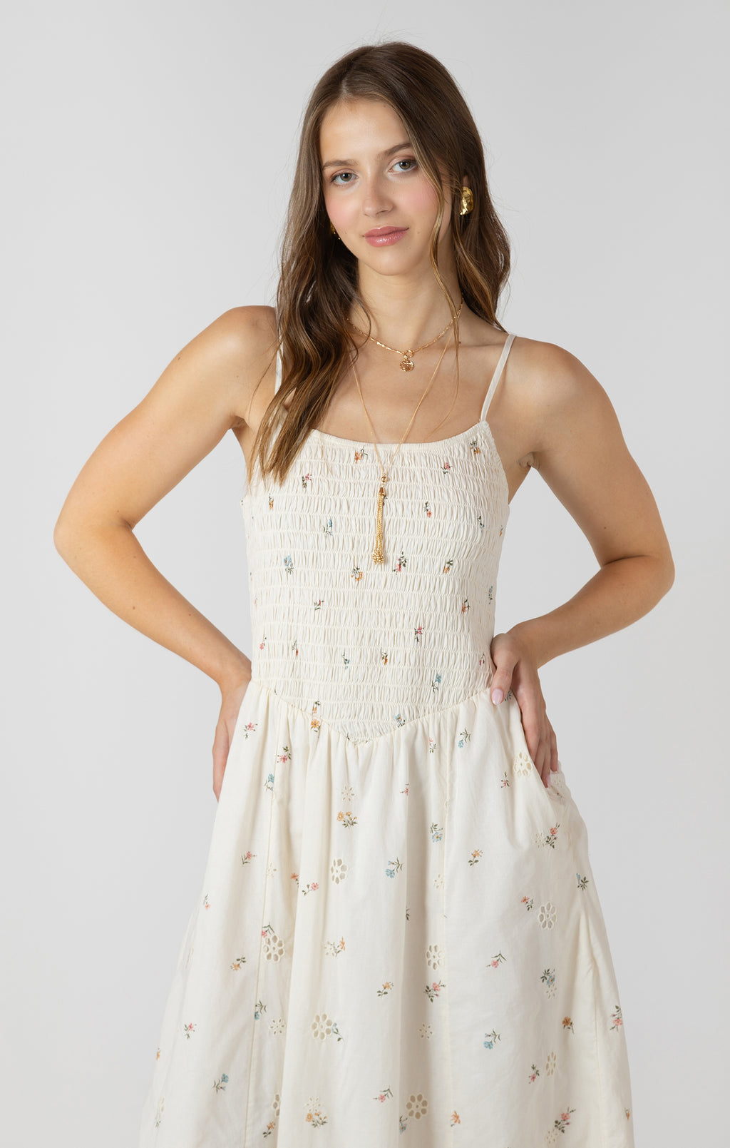 SMOCKED DETAIL MIDI DRESS