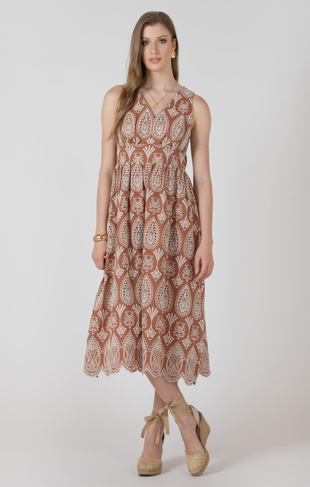 V NECK EYELET DRESS