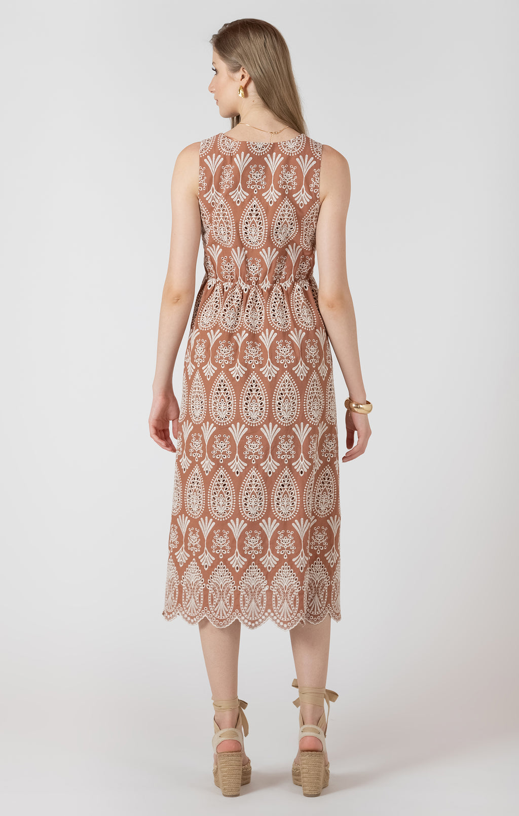 V NECK EYELET DRESS