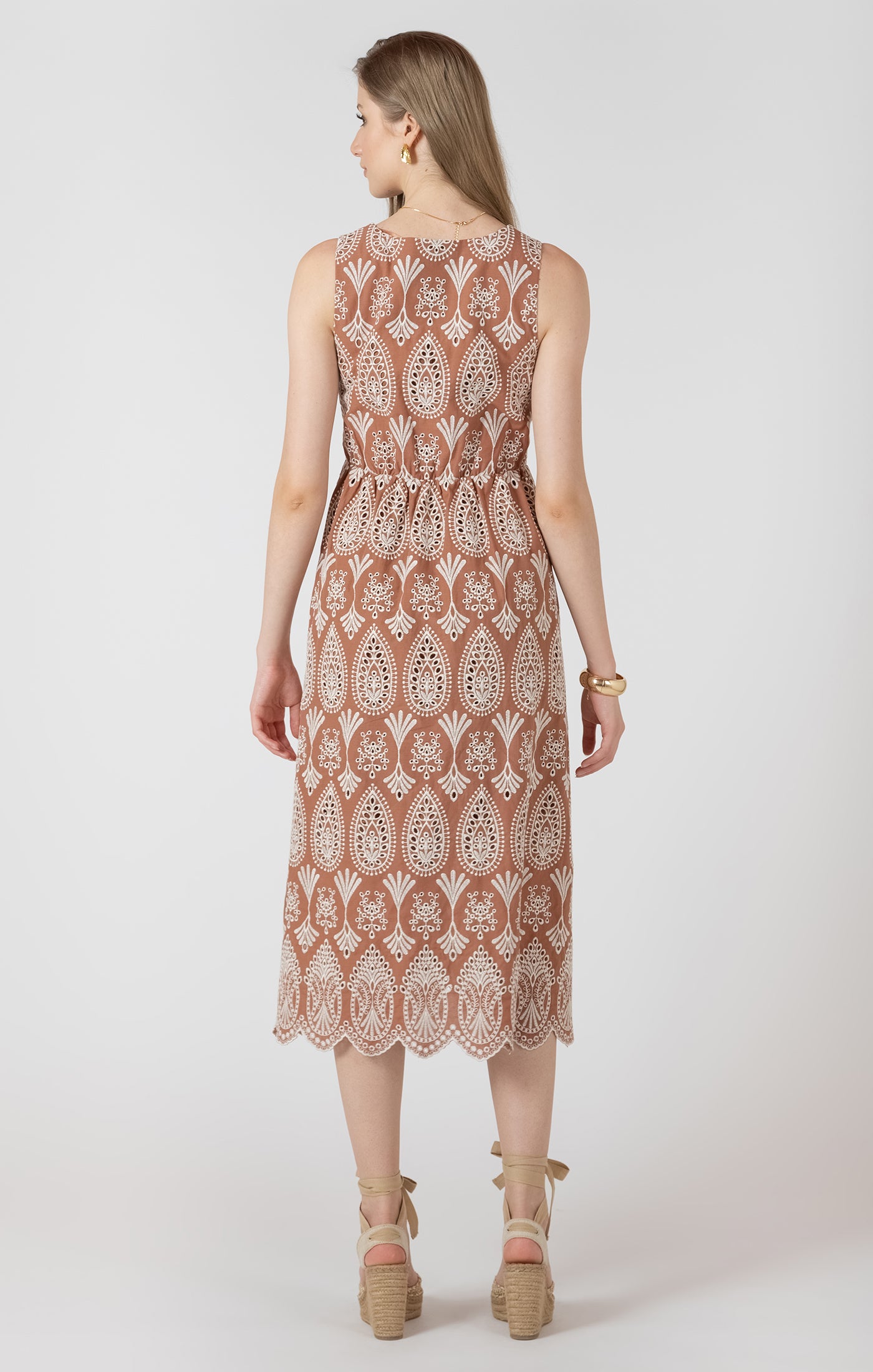 V NECK EYELET DRESS
