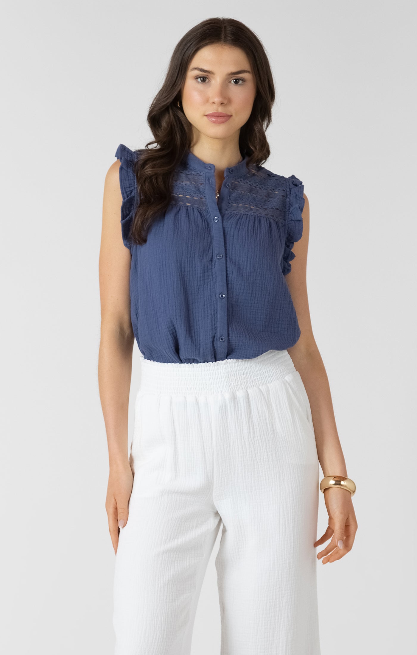 LACE INSERT BUTTON FRONT BLOUSE