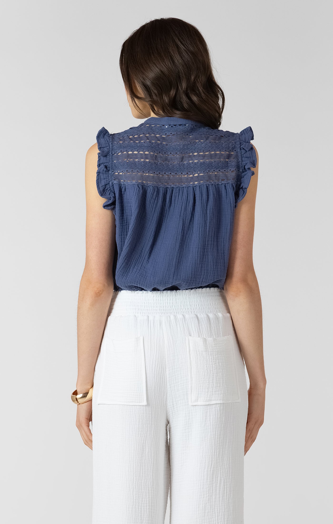 LACE INSERT BUTTON FRONT BLOUSE