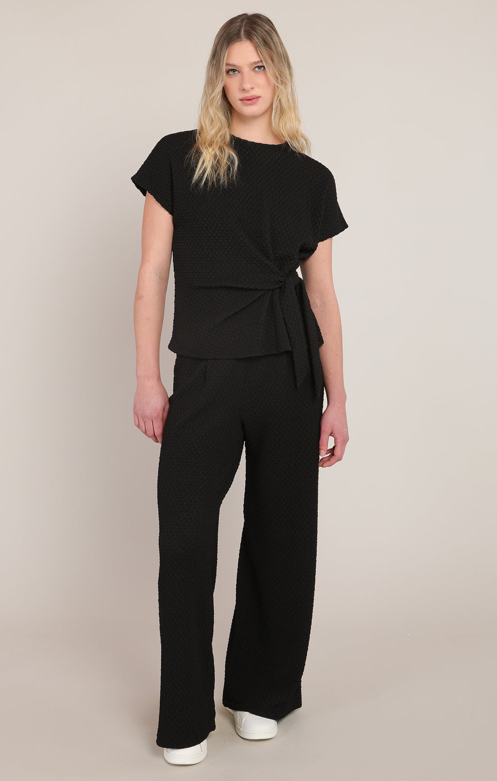 Textured Black Wide Leg Pant