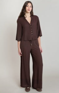 Flowy Wide Leg Pant - Chocolate Brown