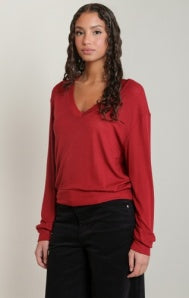 V-Neck Burgundy Long Sleeve