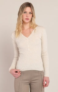 Ribbed Sweater Top - Heather Cream