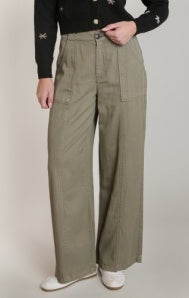 Twill Wide Leg Pant - Washed Khaki
