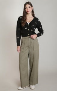 Twill Wide Leg Pant - Washed Khaki