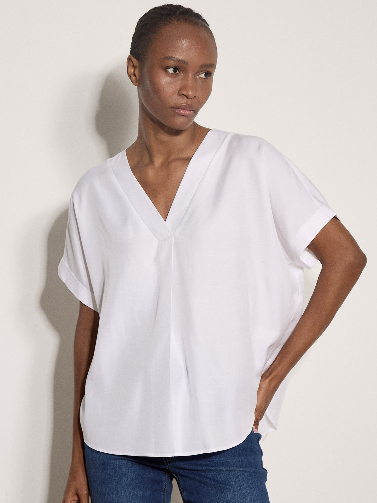 Luxe Pleat Front V-Neck Top