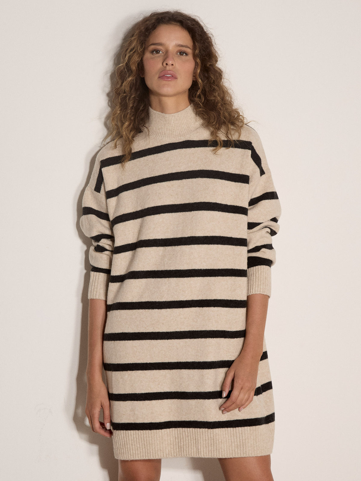 Stripe Mock Neck Sweater Dress