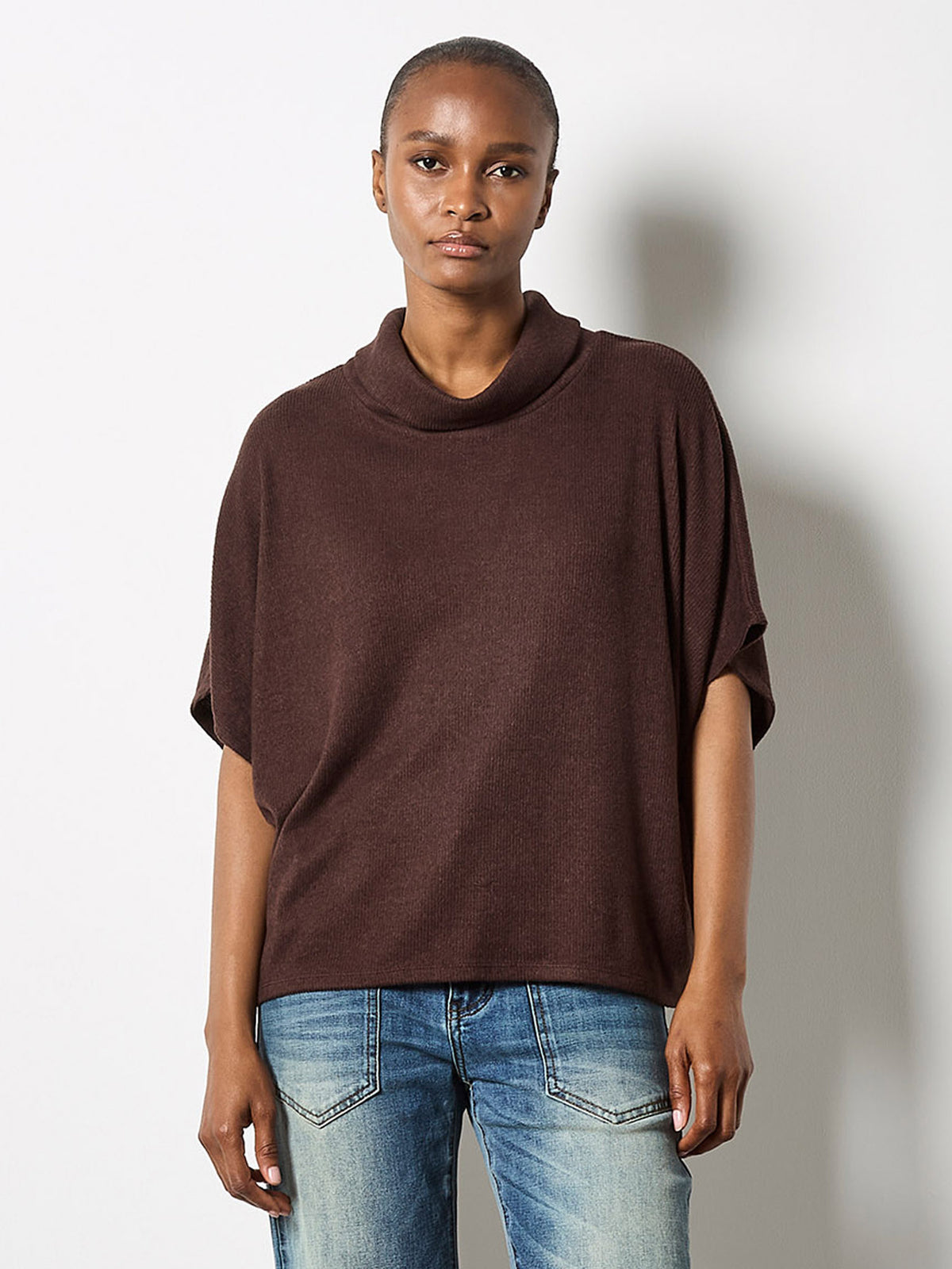 Roll Neck Soft Rib Cape Shirt