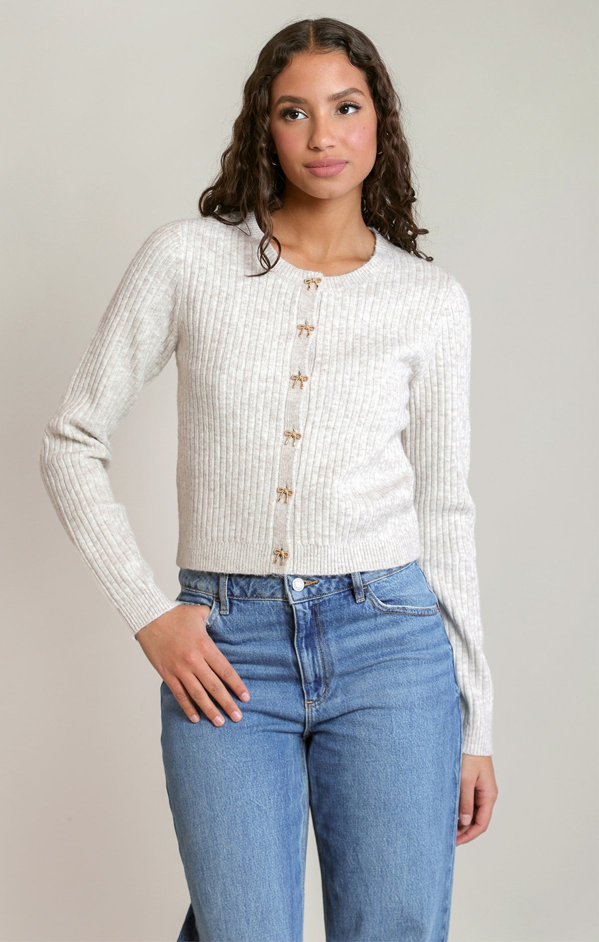 Bow Button Crop Cardigan