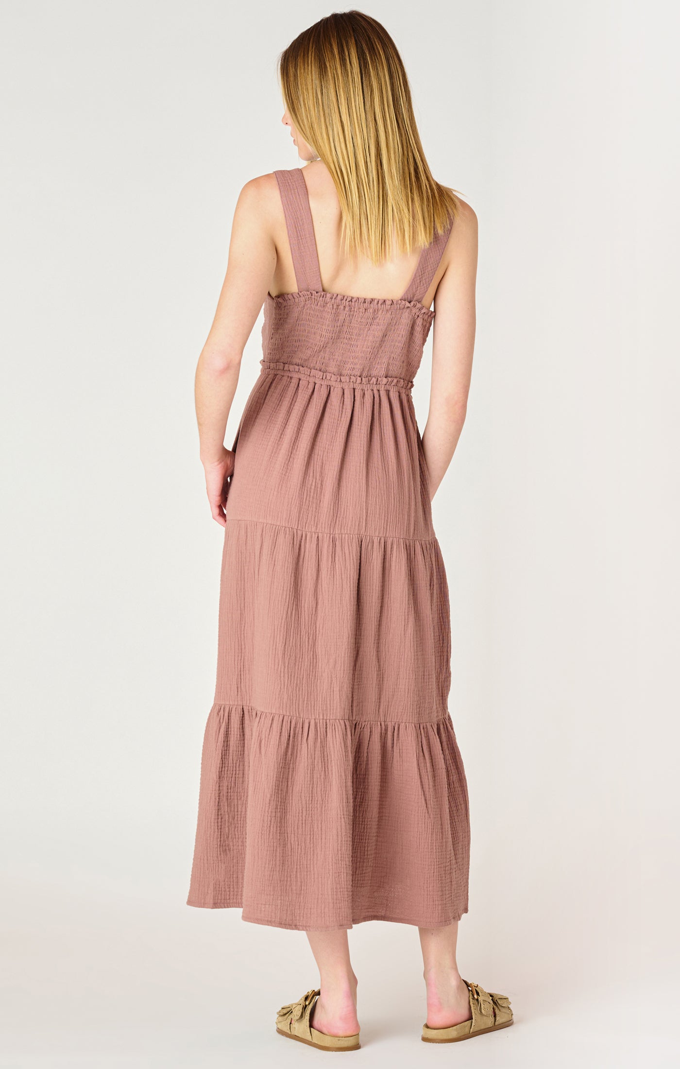 TEXTURED TIERED MIDI DRESS