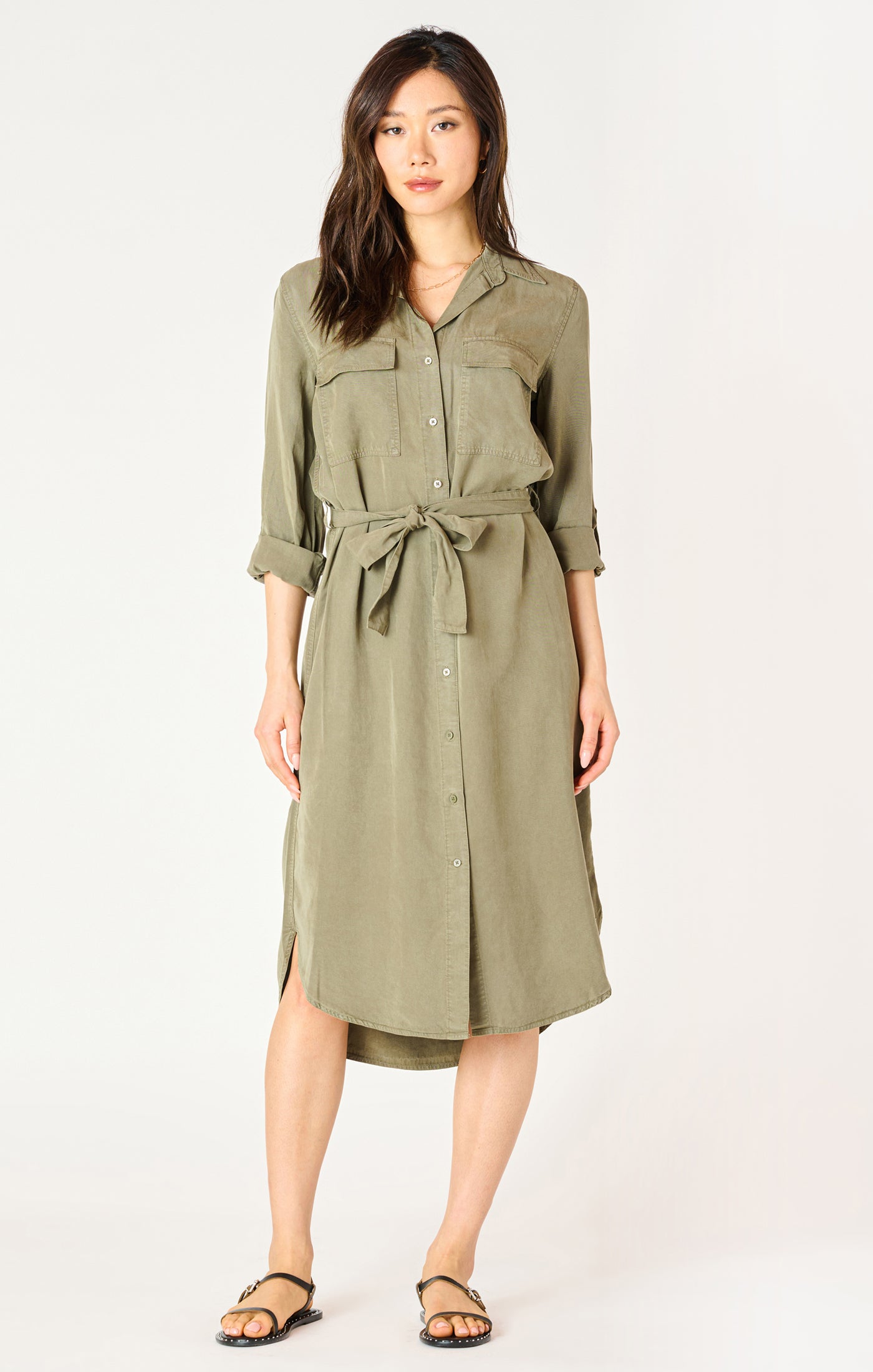 BELTED UTILITY MIDI DRESS