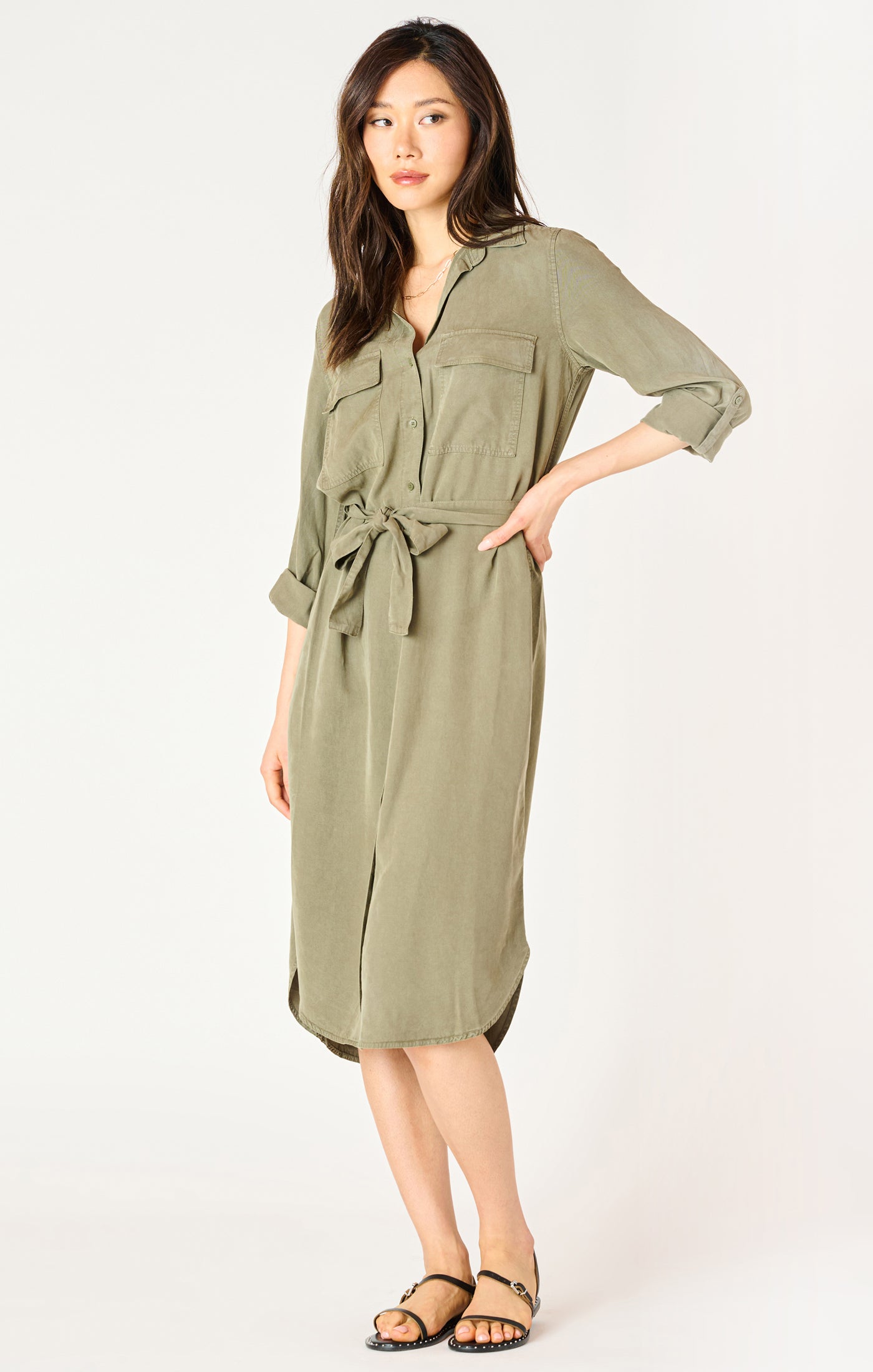 BELTED UTILITY MIDI DRESS