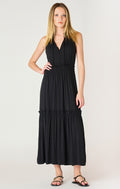 SOFT TIERED MIDI DRESS- BLACK