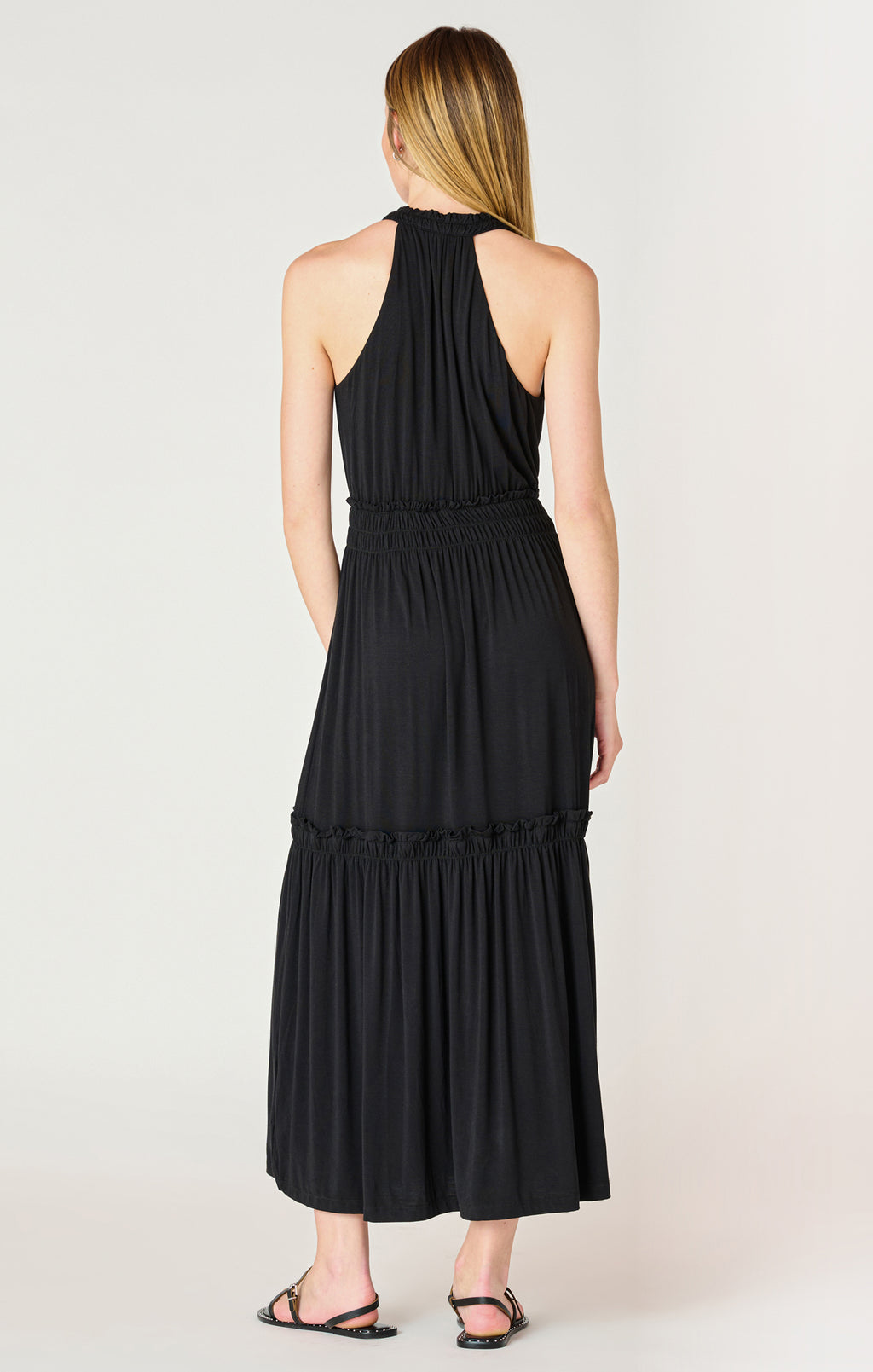 SOFT TIERED MIDI DRESS- BLACK