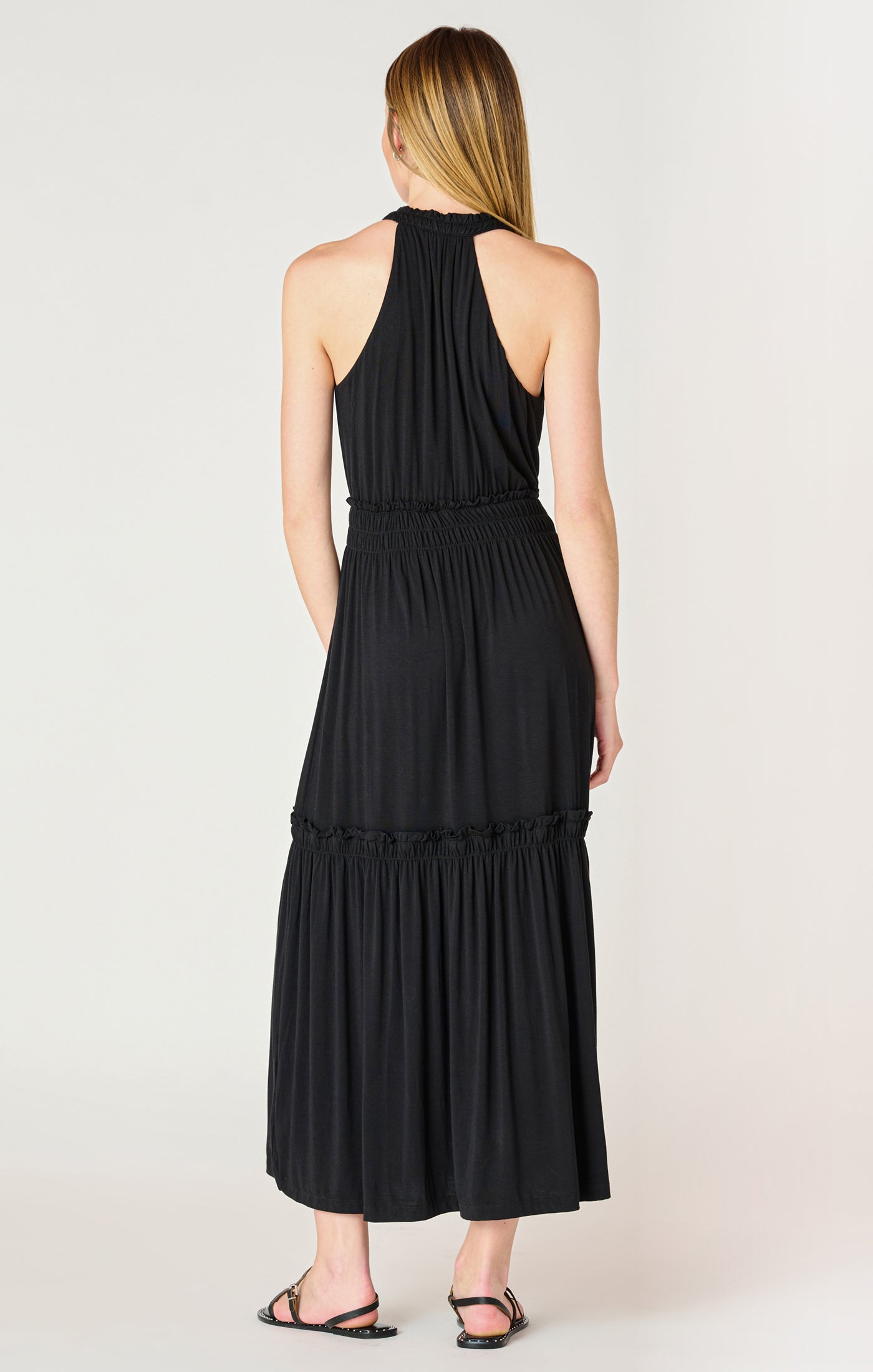 SOFT TIERED MIDI DRESS- BLACK