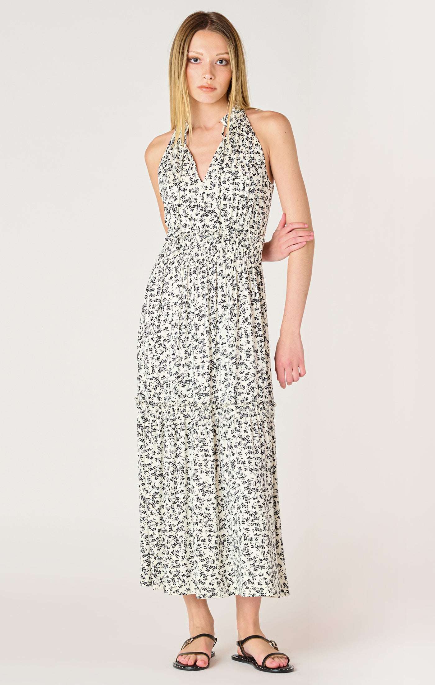SOFT TIERED MIDI DRESS - Flower