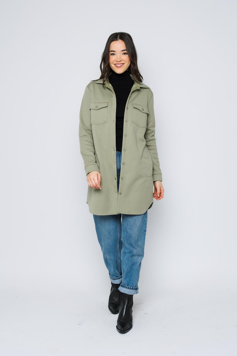 Jackie-Sherpa Button-Up -Sage