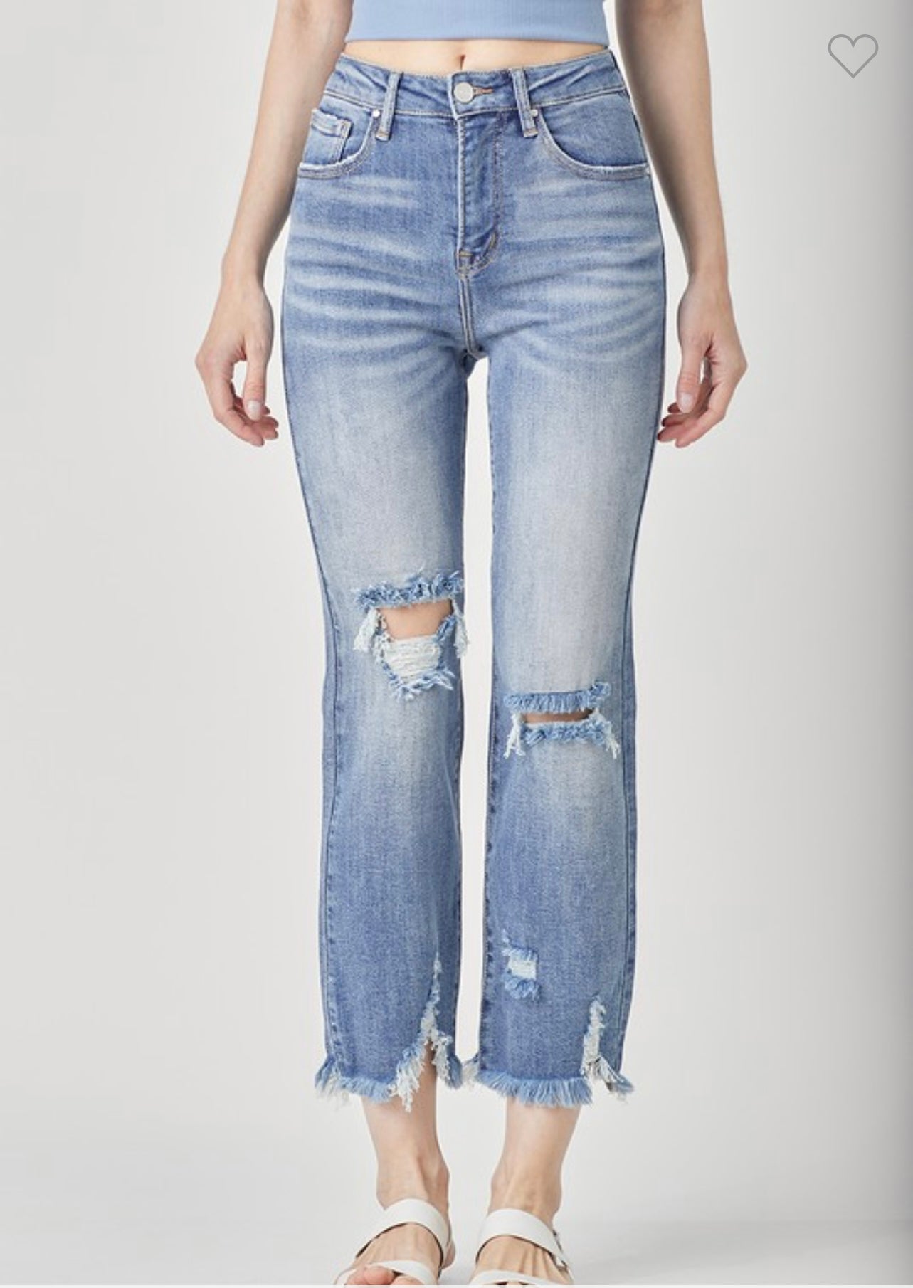 Risen High Rise Distressed Straight Jeans